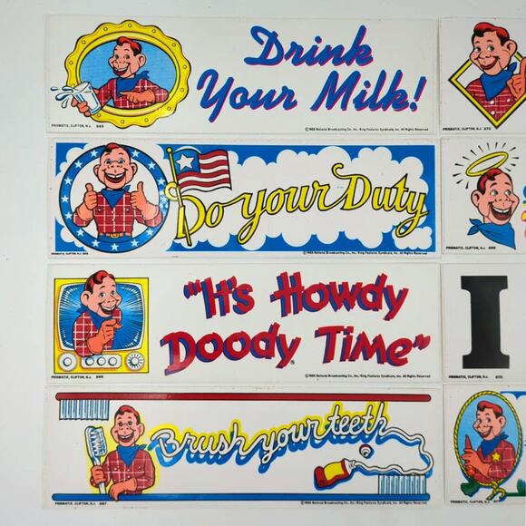 8 Vintage Howdy Doody Bumper Sticker Lot 1988 Clean Your Room Drink Milk Duty - Picture 2 of 4